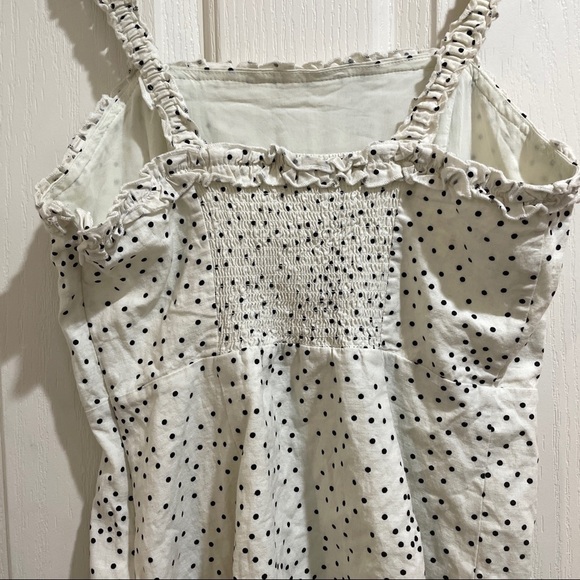 NWT Uo Wren Dotted Linen Ruffle Mini Dress Off White Black Summer Size Medium - Picture 7 of 16